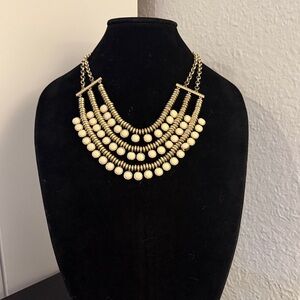 Lucky Brand Boho Layered Necklace goldtone cream faux gemstone.